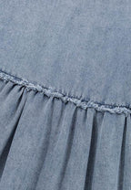 Cutout Round Neck Balloon Sleeve Denim Dress - Delanoir