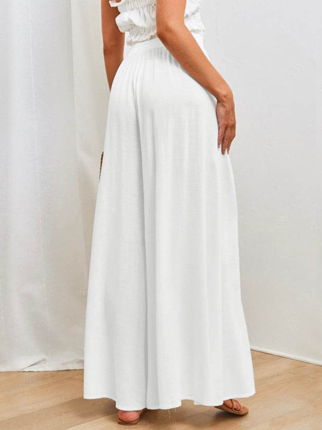 Drawstring Wide Leg Pants with Pockets - Delanoir