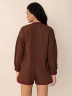 Tied V-Neck Long Sleeve Top and Shorts Set - Delanoir