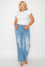 bytos Full Size Distressed High Rise Straight Jeans - Delanoir