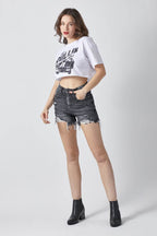 RISEN Full Size High Rise Distressed Denim Shorts - Delanoir