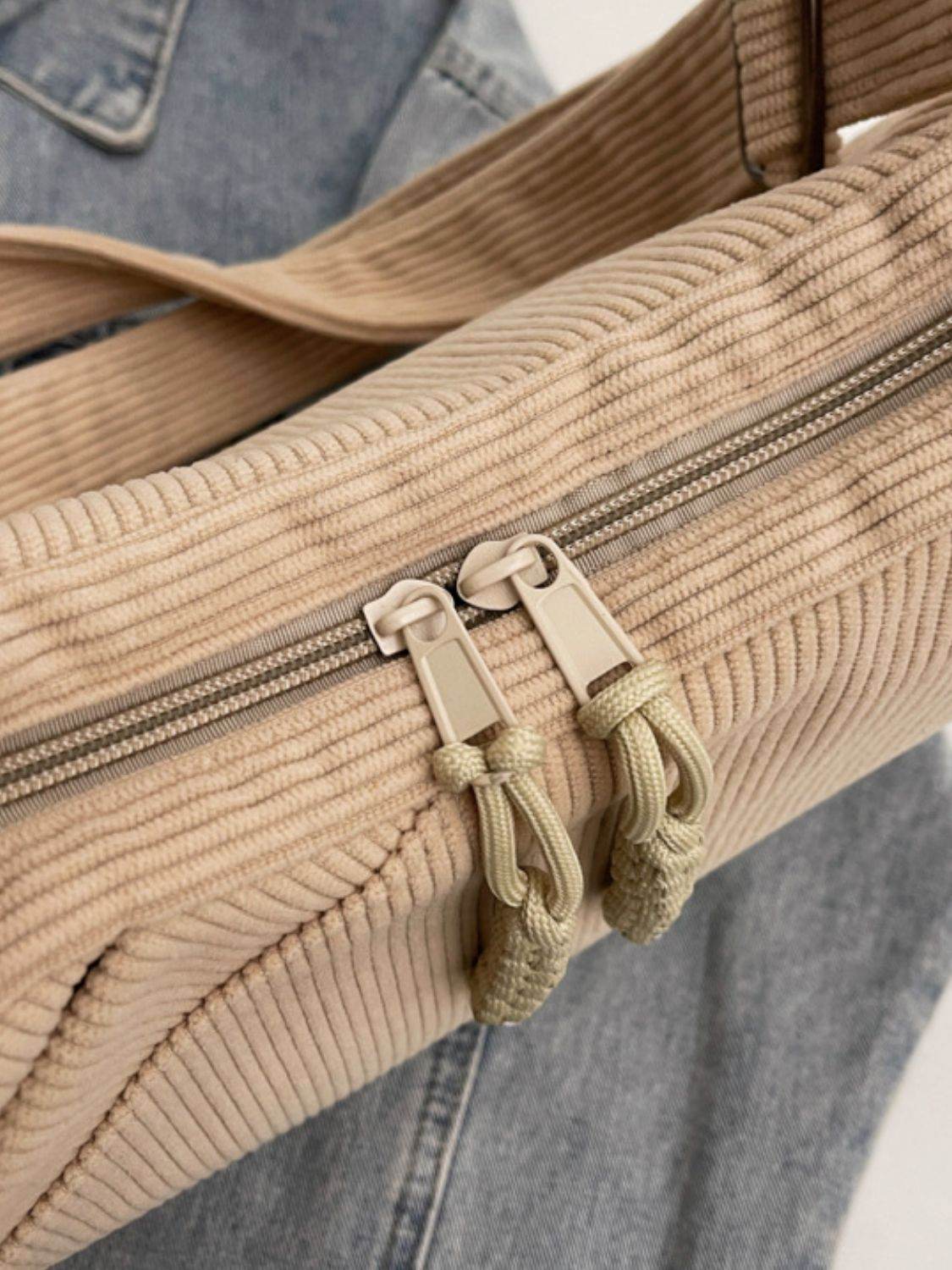 Ribbed Adjustable Strap Shoulder Bag - Delanoir