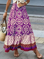 Geometric Elastic Waist Maxi Skirt - Delanoir