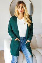 Haptics Stripe Textured Open Front Cardigan with Pockets - Delanoir