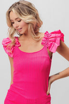 BiBi Ruffled Shoulder Strap Rib Texture Top - Delanoir
