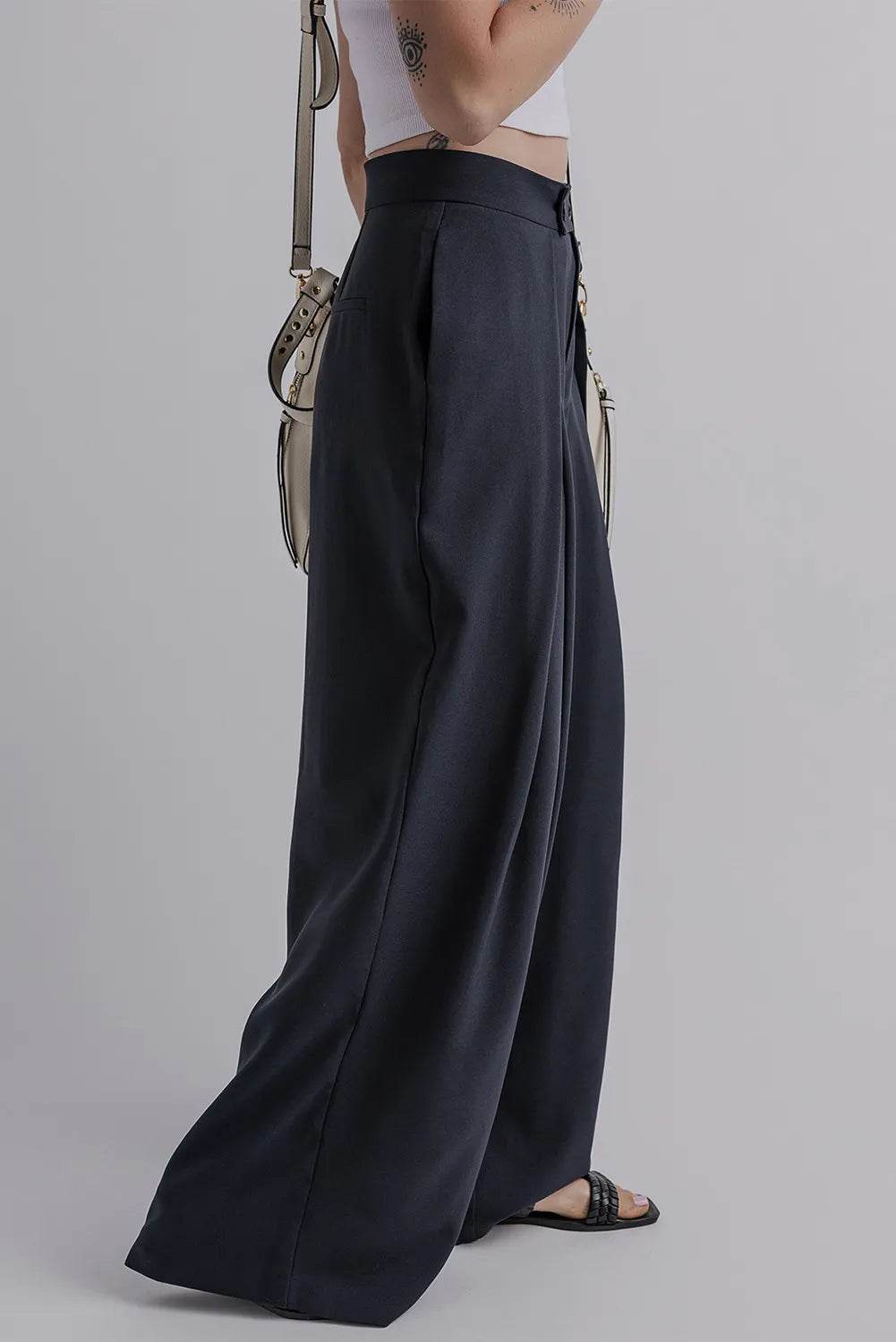 Wide Leg Pants with Pockets - Delanoir