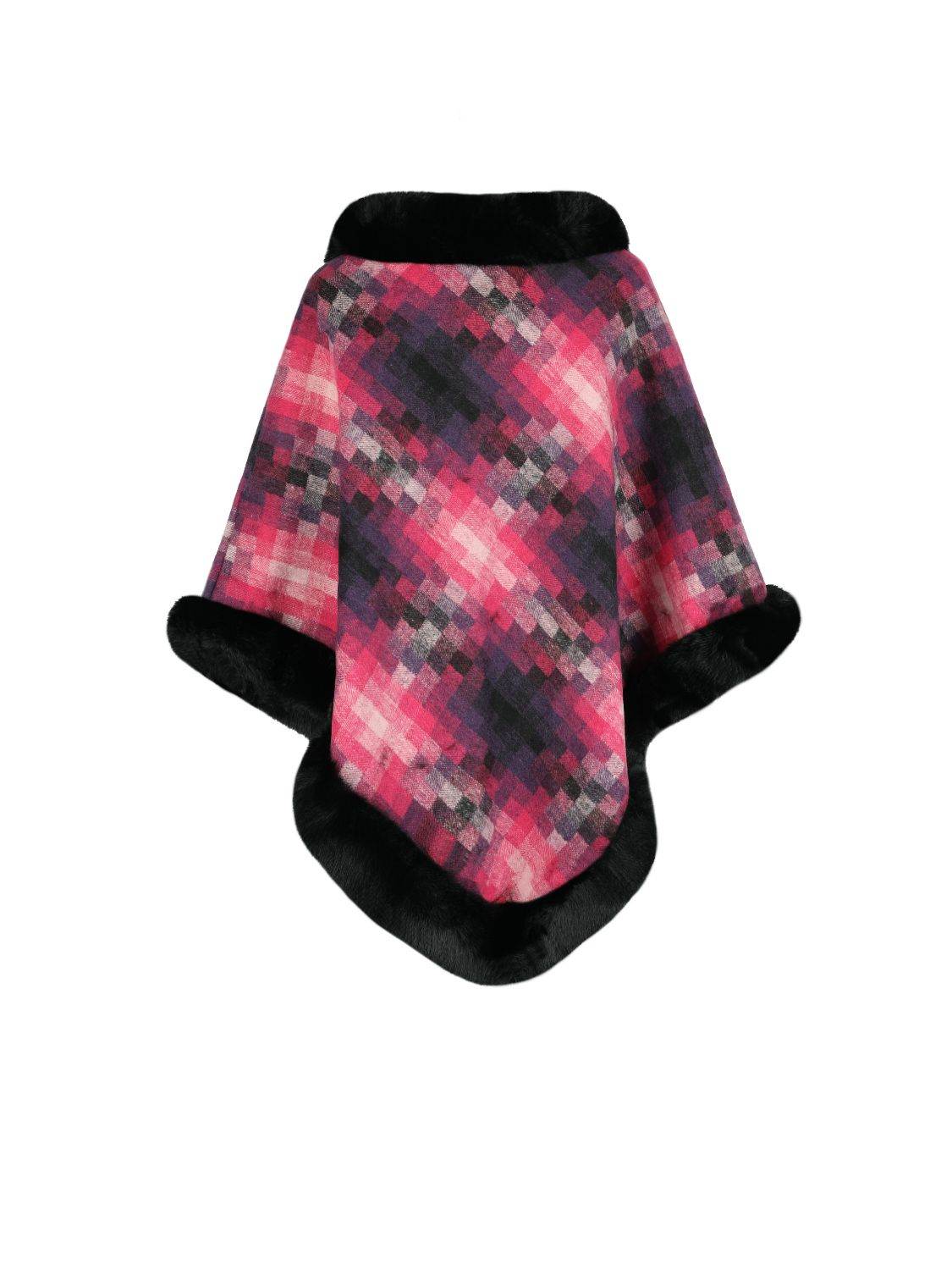 Faux Fur Trim Poncho - Delanoir