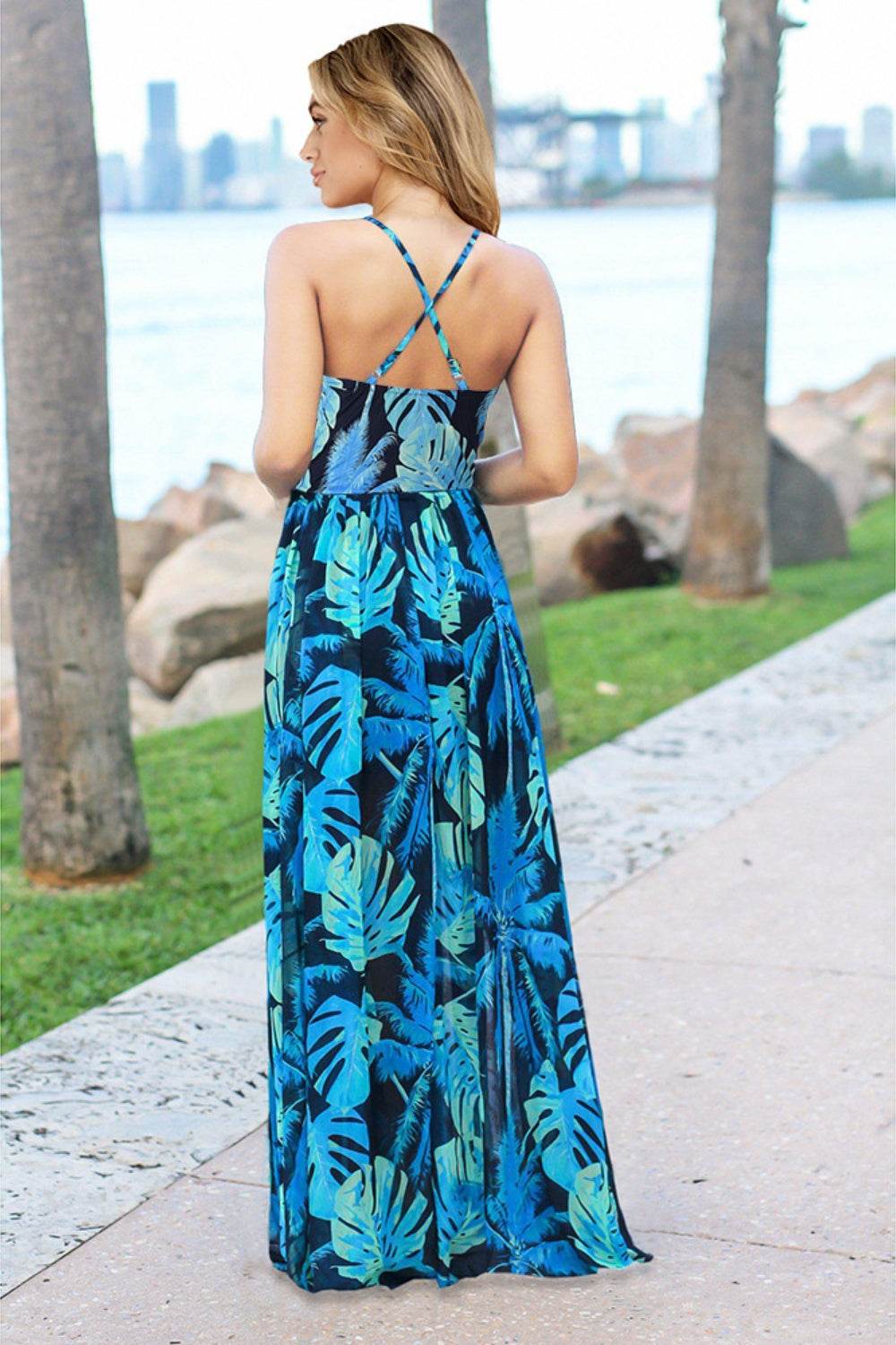Crisscross Printed Surplice Cami Dress - Delanoir