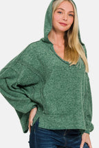 Zenana Brushed Hacci Exposed Seam Hoodie - Delanoir