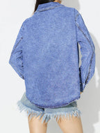 Curved Hem Collared Neck Denim Top - Delanoir