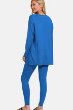 Zenana Full Size Brushed Microfiber Top and Leggings Lounge Set - Delanoir