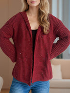Sequin Detail Long Sleeve Hooded Cardigan - Delanoir