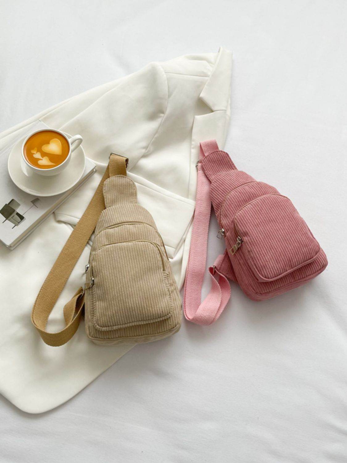 Corduroy Solid Color Crossbody Bag - Delanoir