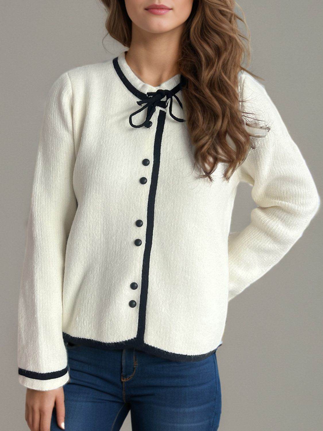 Button Down Long Sleeve Cardigan - Delanoir