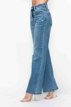 bytos Full Size High Rise Wide Leg Jeans with Pockets - Delanoir