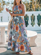 Printed Halter Neck Maxi Dress - Delanoir
