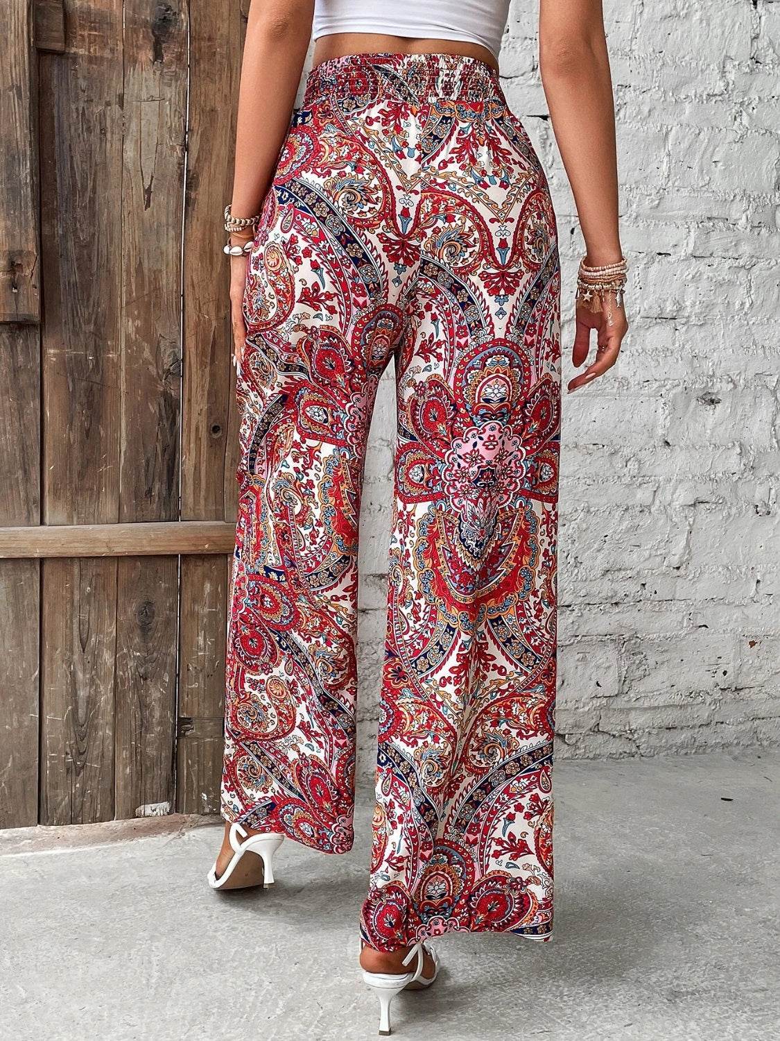 Printed Wide Leg Pants - Delanoir