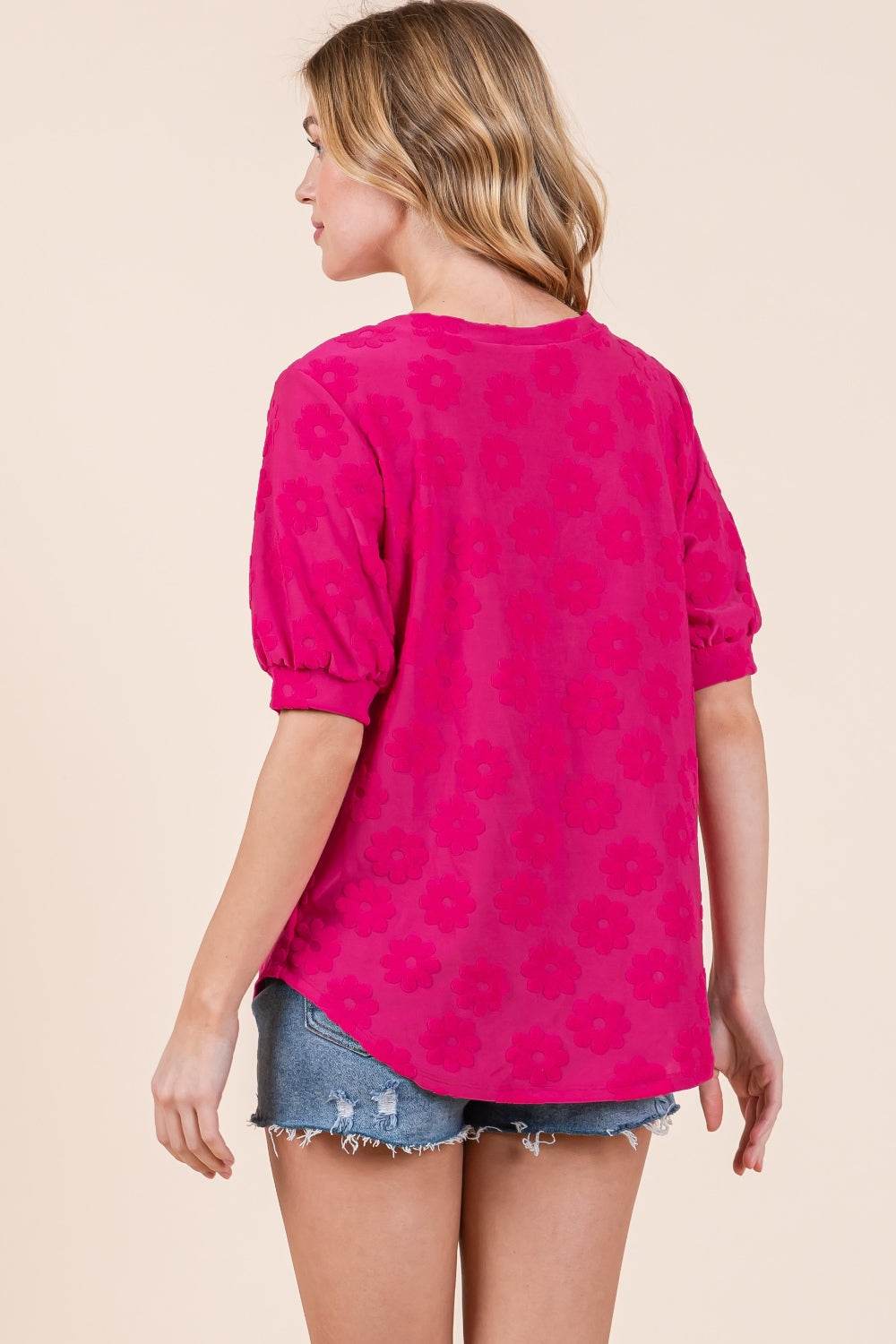 BOMBOM Textured Floral Pattern Top - Delanoir