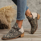 Contrast Canvas Low Heel Boots - Delanoir
