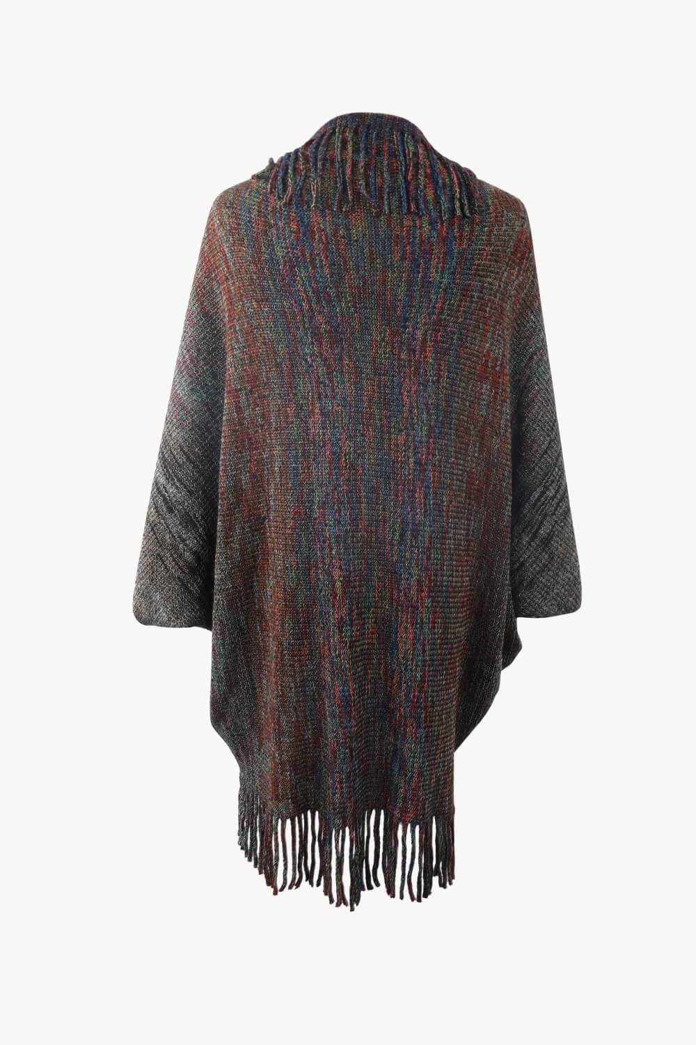 Multicolored Fringe Trim Poncho - Delanoir