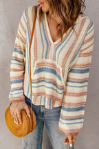 Striped Hooded Sweater with Kangaroo Pocket - Delanoir