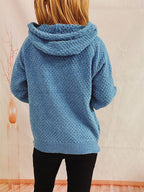 Drawstring Long Sleeve Hooded Sweater - Delanoir