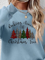 Christmas Tree Graphic Round Neck Sweatshirt - Delanoir