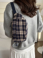 Plaid Adjustable Strap Crossbody Bag - Delanoir