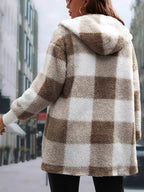 Plaid Long Sleeve Hooded Coat - Delanoir