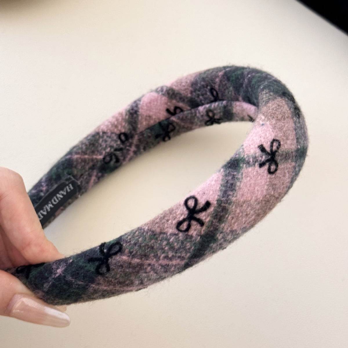 Bow Plaid Polyester Hair Headband - Delanoir