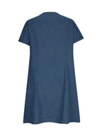 Full Size Notched Short Sleeve Denim Dress - Delanoir