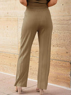 Round Neck Cap Sleeve Top and Pants Knit Set - Delanoir