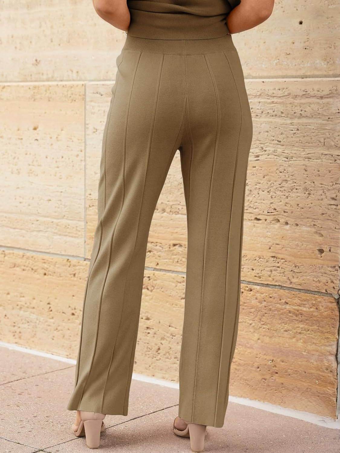 Round Neck Cap Sleeve Top and Pants Knit Set - Delanoir