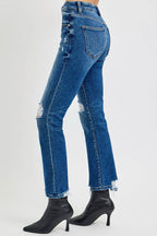 RISEN Full Size High Rise Distressed Crop Straight Jeans - Delanoir