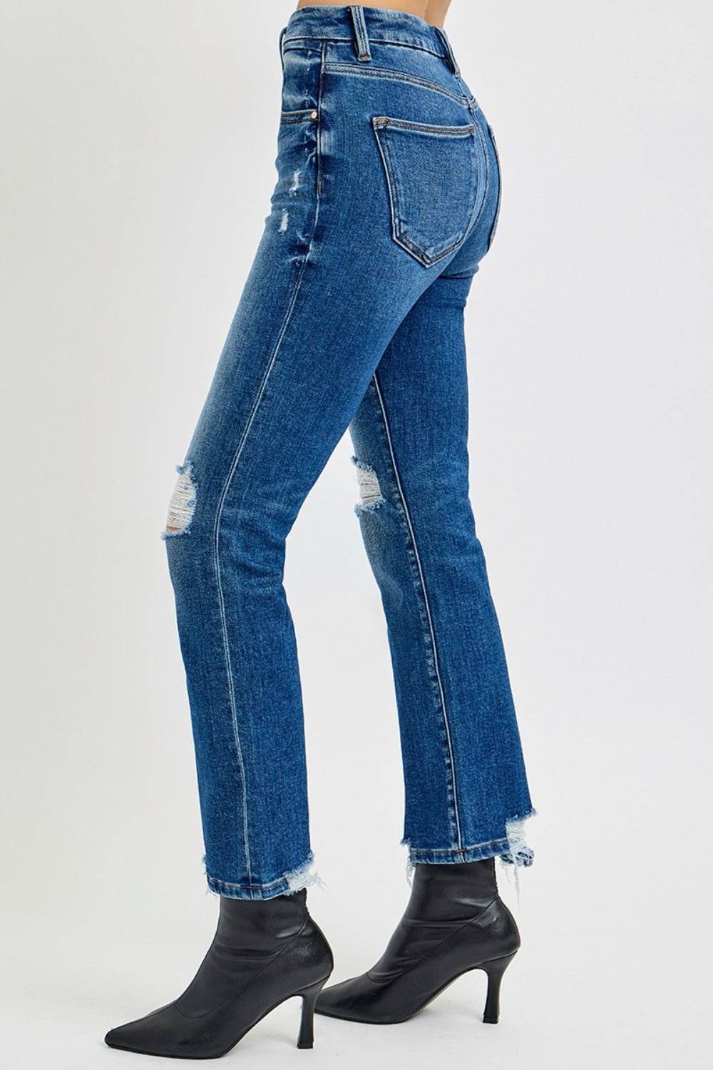 RISEN Full Size High Rise Distressed Crop Straight Jeans - Delanoir