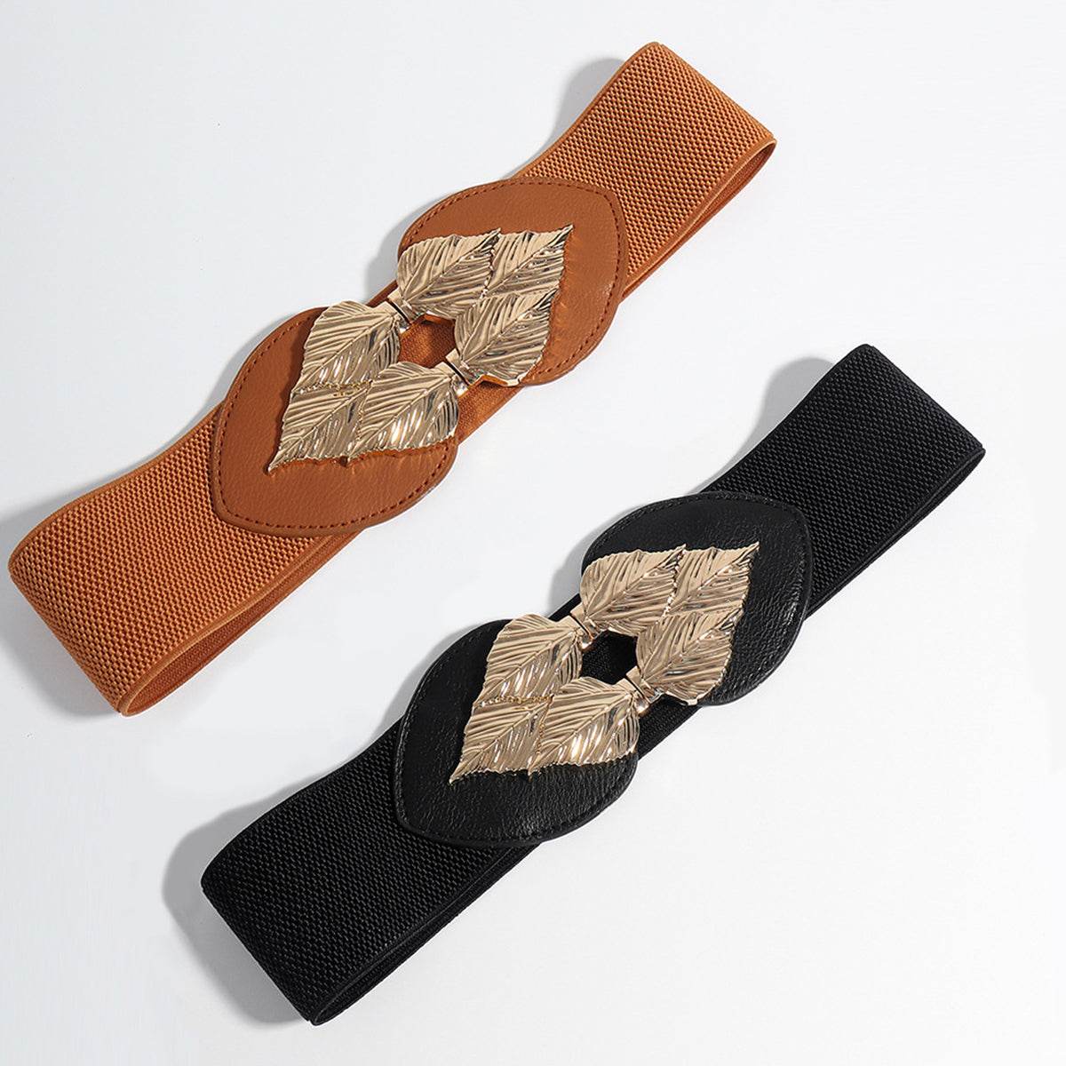 Alloy Leaf Buckle Elastic Belt - Delanoir
