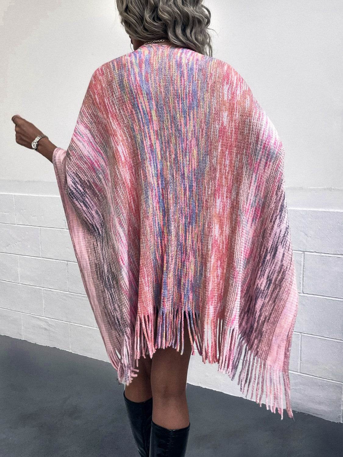 Heathered Fringe Hem Poncho - Delanoir