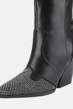 Weeboo Chunky Heel Rhinestone Decor Western Boots - Delanoir