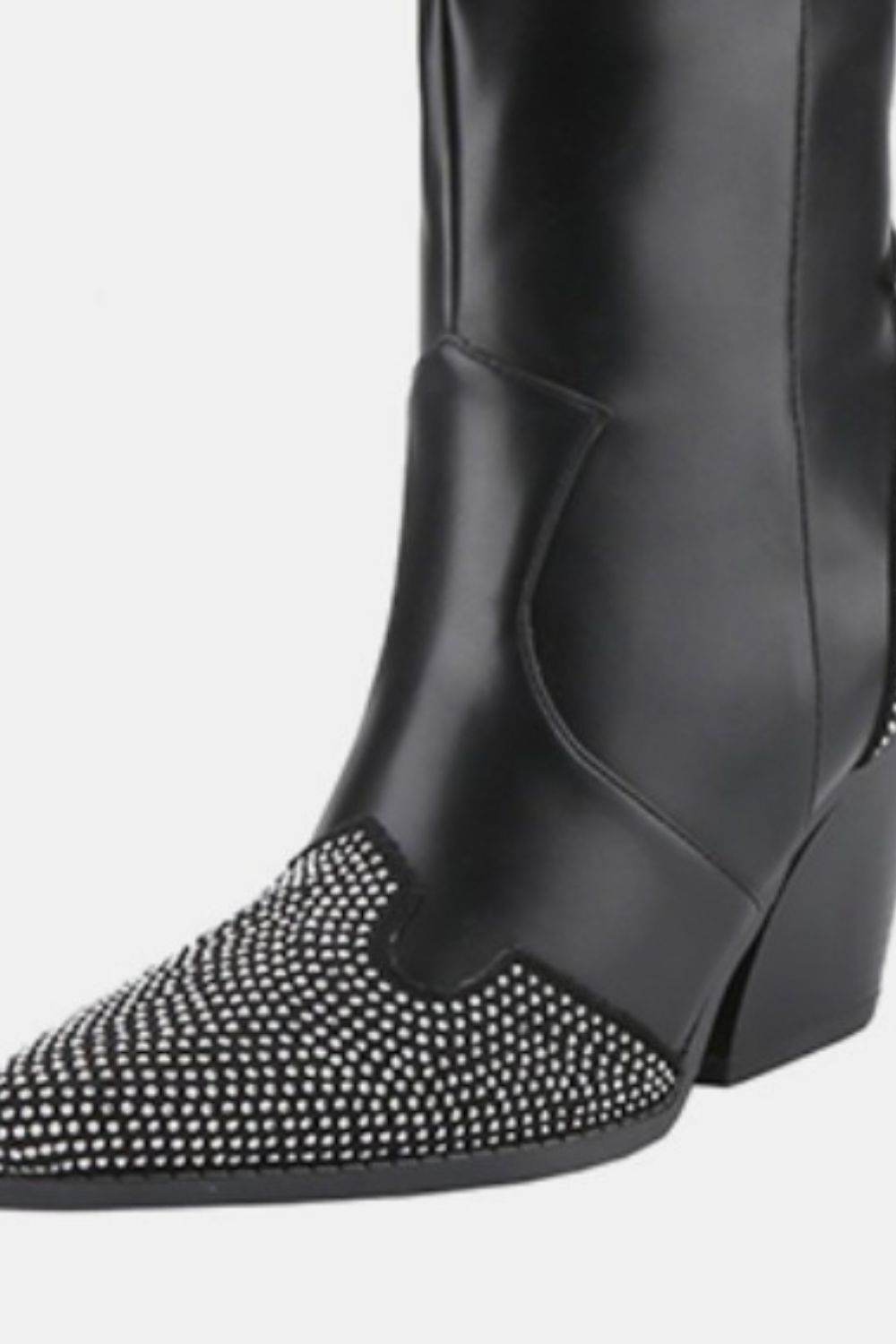 Weeboo Chunky Heel Rhinestone Decor Western Boots - Delanoir