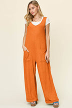 Double Take Full Size Texture Sleeveless Wide Leg Jumpsuit - Delanoir