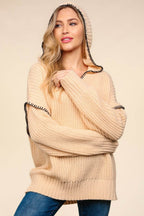 Haptics Contrast Stitching Long Sleeve Hooded Sweater - Delanoir