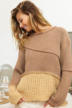 BiBi Texture Detail Contrast Drop Shoulder Sweater - Delanoir
