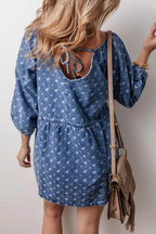 Tied V-Neck Mini Denim Dress - Delanoir