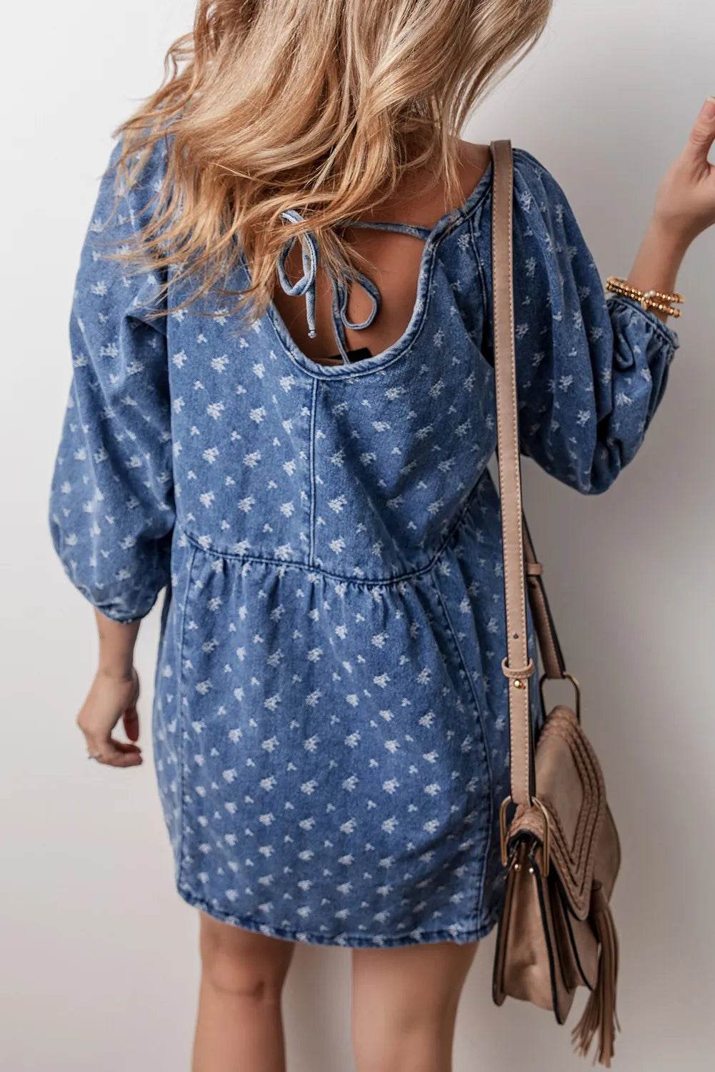 Tied V-Neck Mini Denim Dress - Delanoir