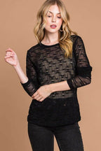 Culture Code Full Size Round Neck Mesh Perspective Top - Delanoir