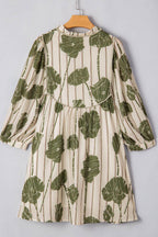 Printed Tie Neck Three-Quarter Sleeve Mini Dress - Delanoir