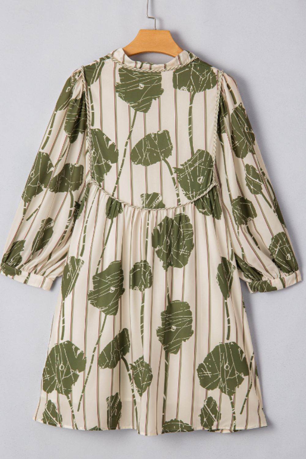 Printed Tie Neck Three-Quarter Sleeve Mini Dress - Delanoir