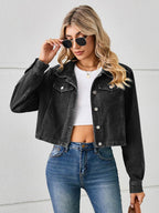 Button Up Long Sleeve Denim Jacket - Delanoir