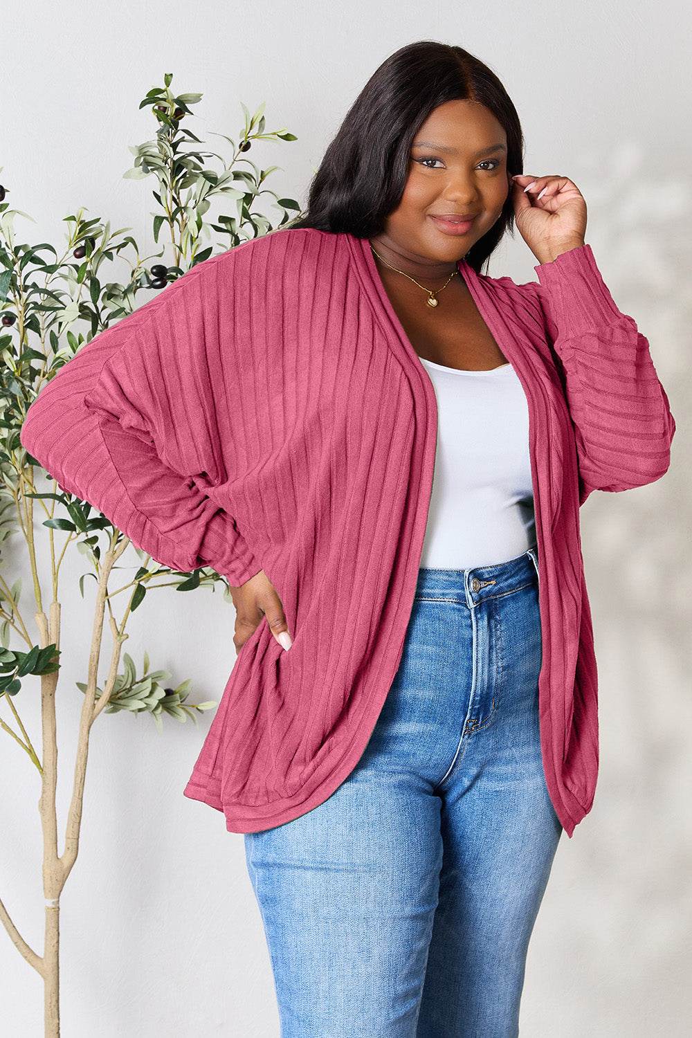 Basic Bae Full Size Ribbed Cocoon Cardigan - Delanoir