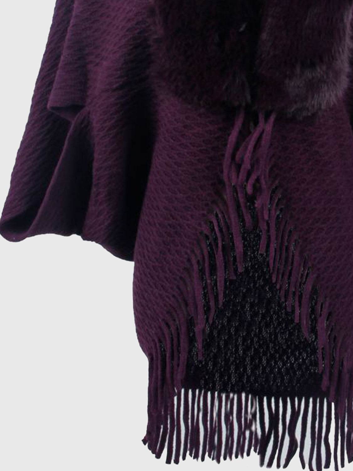 Open Front Fringe Hem Poncho - Delanoir